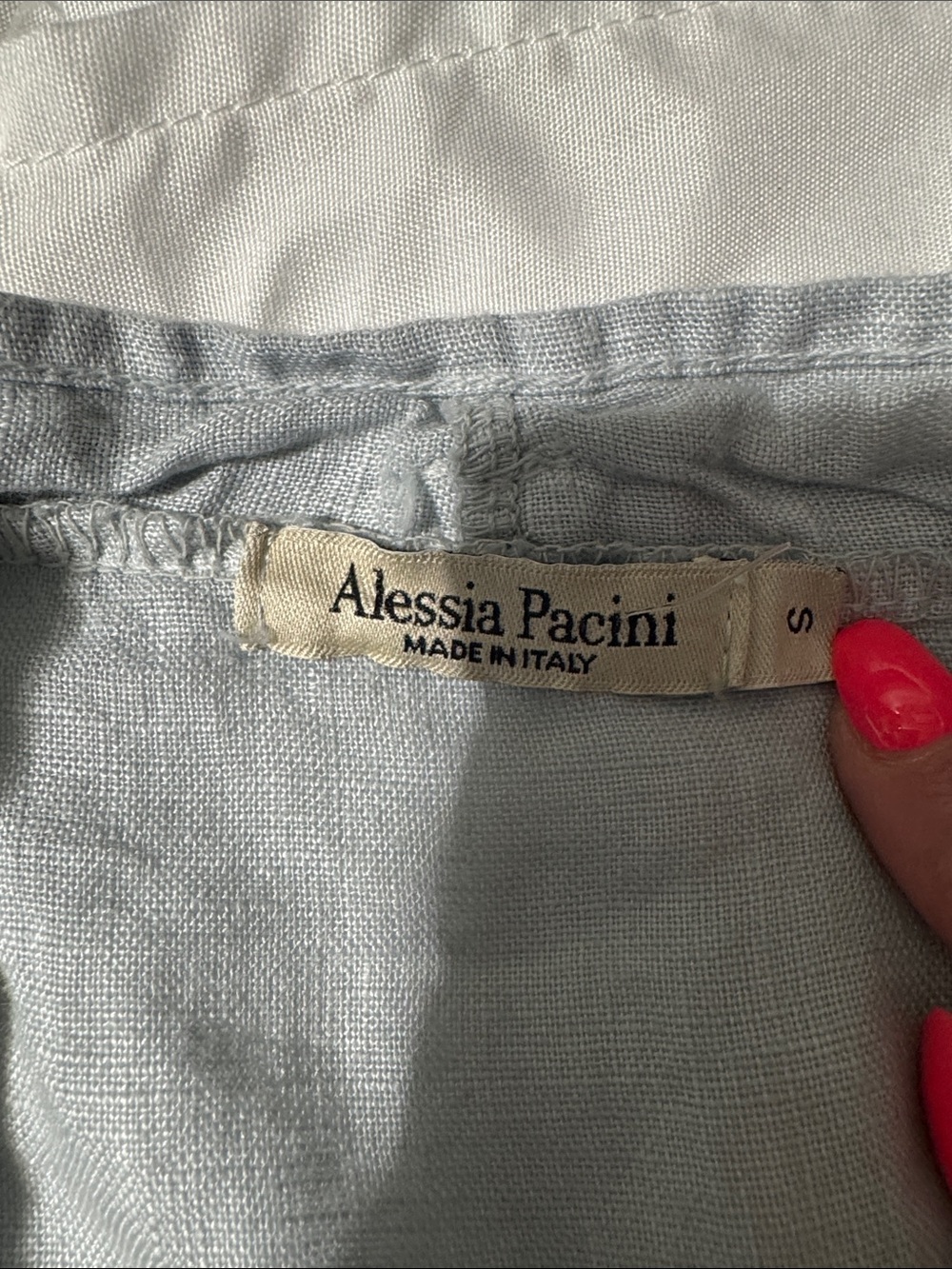 Alessia Pacini Italian Linen Dress Blue Handkerchief Hem Zip Front Sm Coastal - Picture 6 of 10